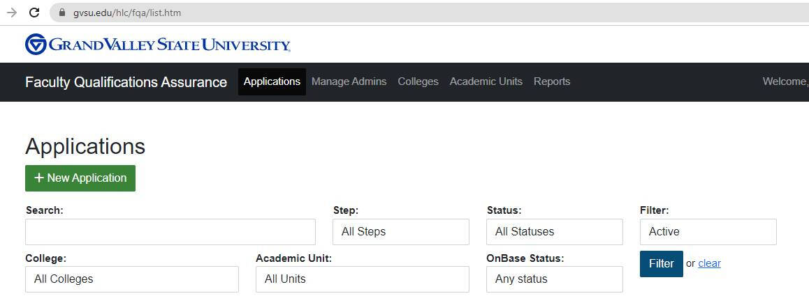 Faculty Qualifications Assurance Page Screenshot